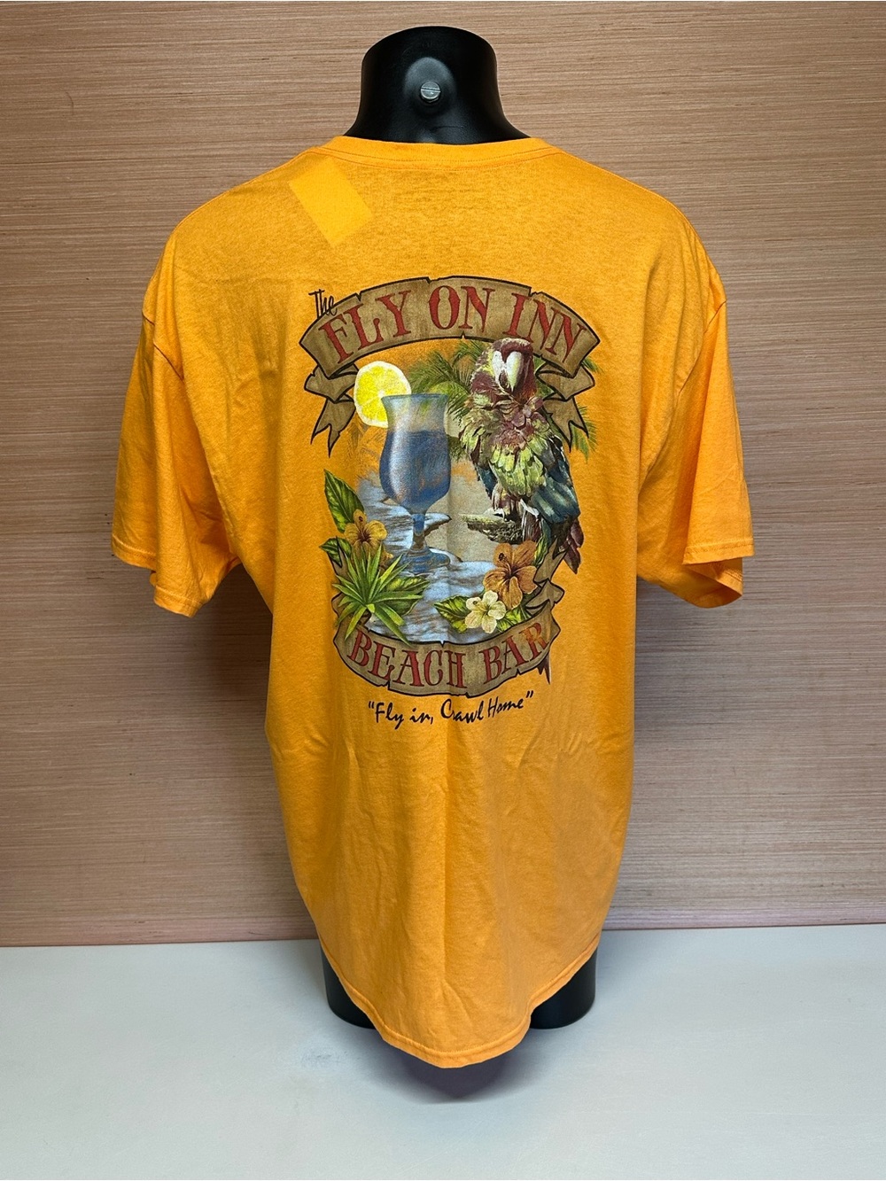 Fly On In Beach Bar "Fly In, Crawl Home" Orange T-Shirt Adult Size 2XL